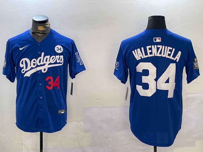 Men Los Angeles Dodgers 34 Valenzuela Blue Game 2024 Nike MLB Jersey style 11212